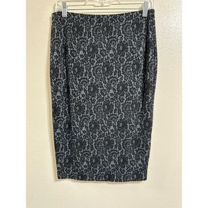 Vince Camuto Career Faux Lace Slub Knit Midi Pencil Skirt Black, Size S